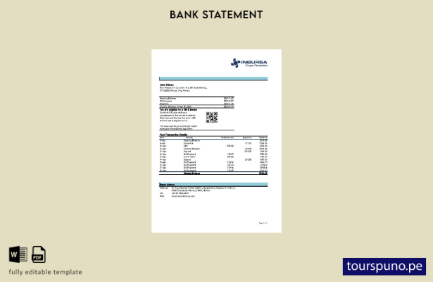 listo para imprimir plantilla de versión en Word del extracto bancario de Inburs